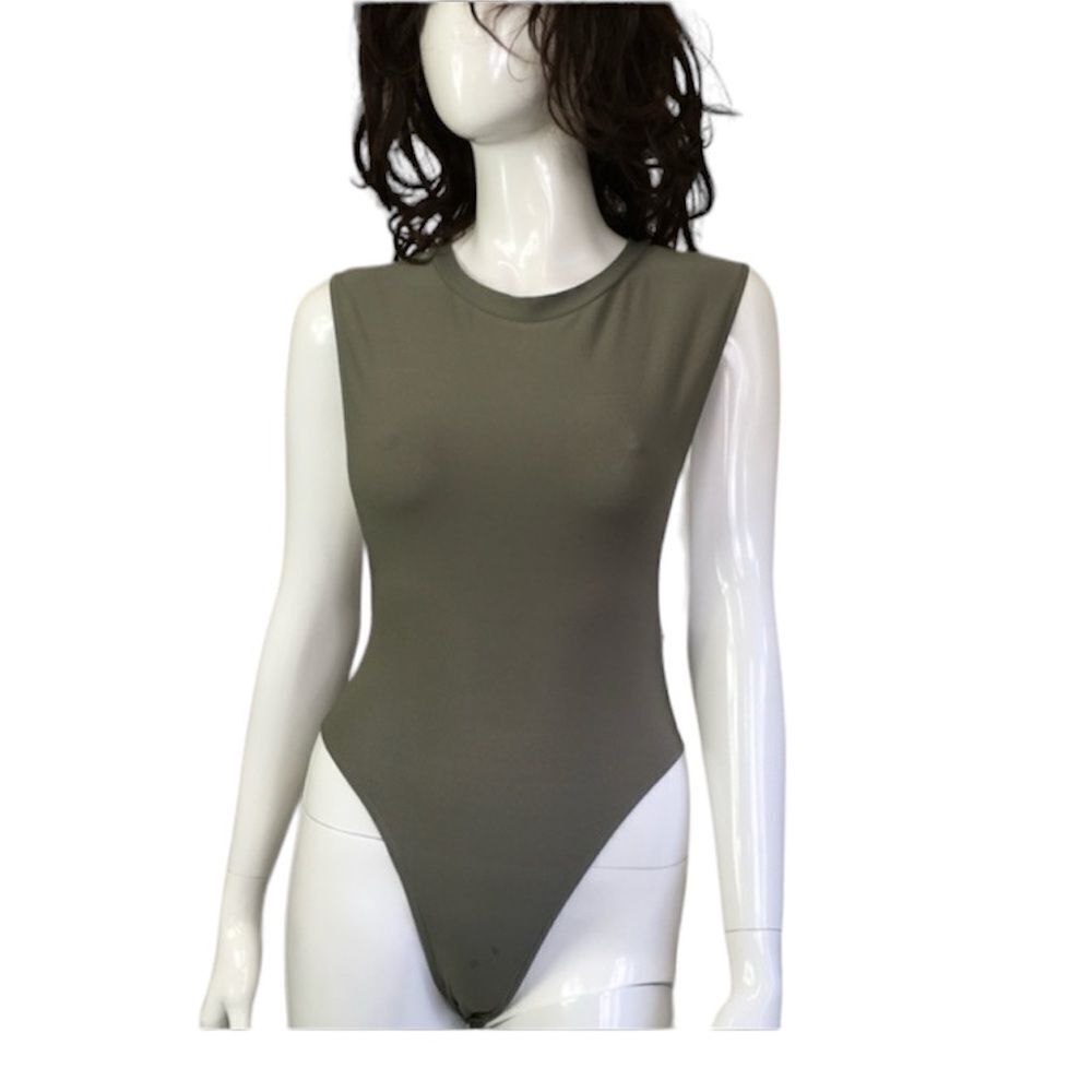 Revamped by Sirens Smokey Green Back Zip Side Cutout Sleeveless Bodysuit XS
